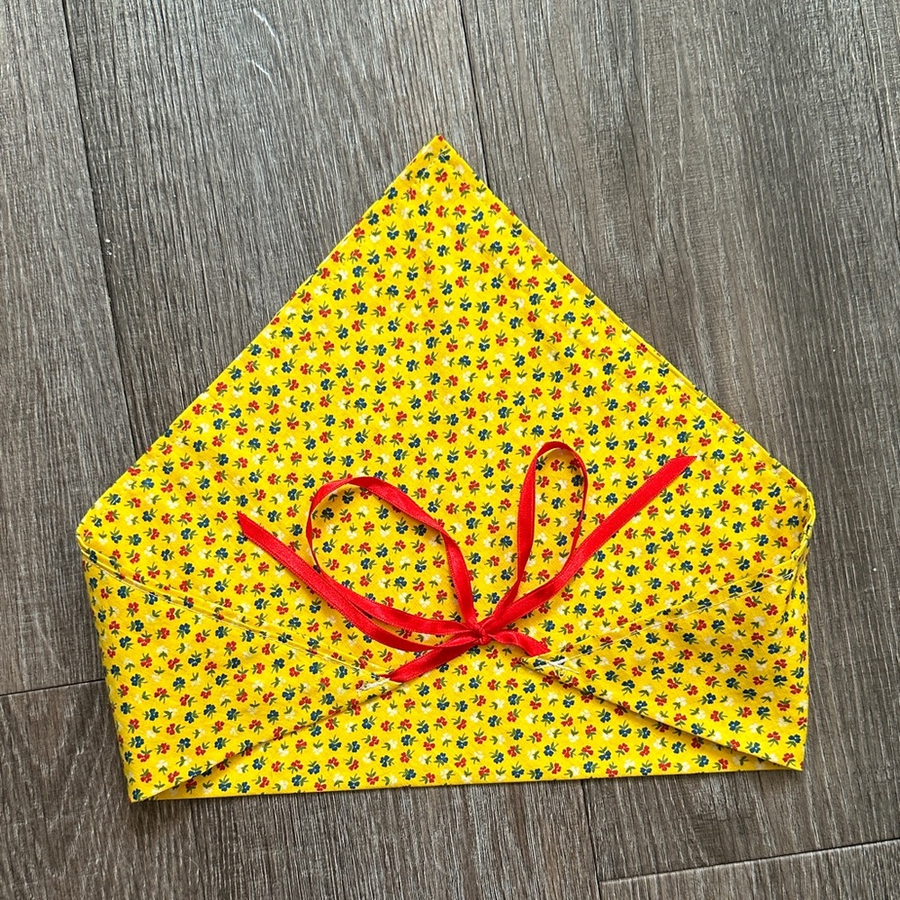 Vintage Handmade Yellow Floral Headscarf Bandana